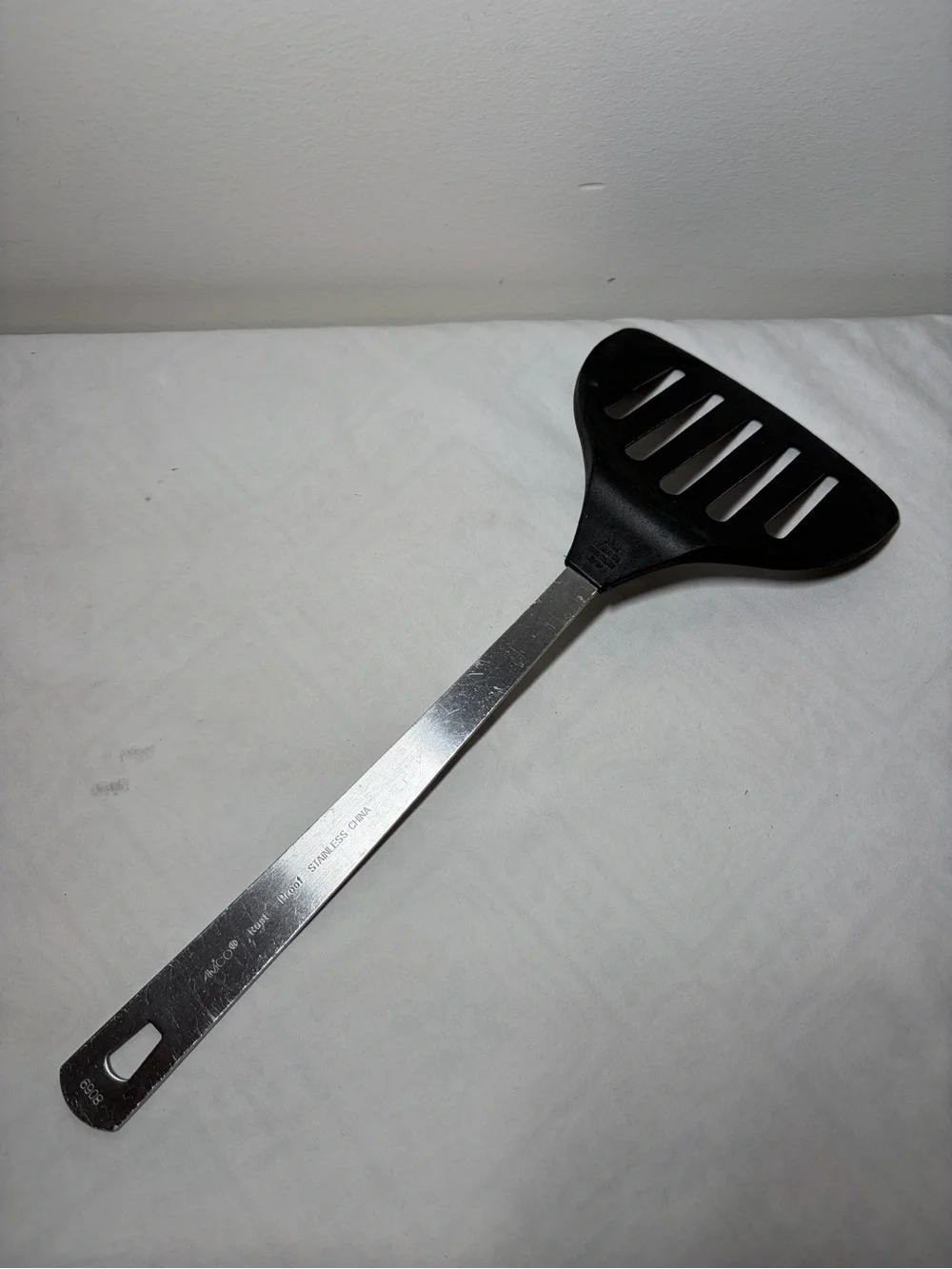 AMCO Black Slotted Turner Spatula with Stainless Steel Handle